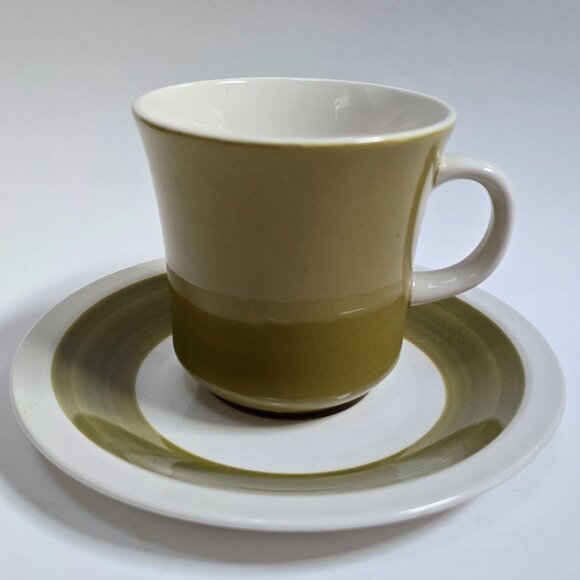 Vintage Mikasa Olive Green Apple Pie Ceramic Cera Stone Cup & Set D1450 - Picture 1 of 10